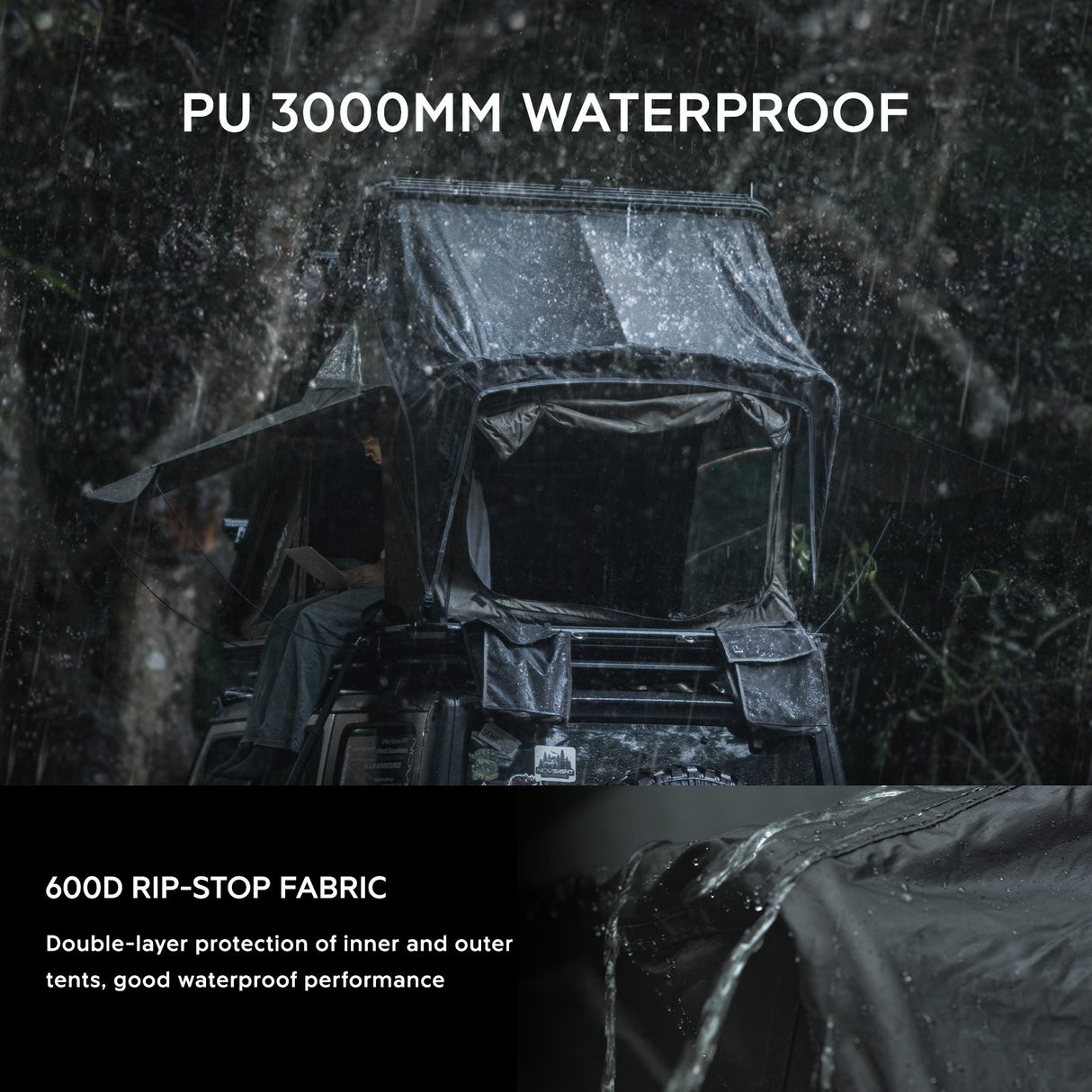 NOVSIGHT Black Roof Top Hard Shell Rooftop Tent 2-3 People Car Camping All Season with Luggage Rack Waterproof Rooftop Tent for for Jeep SUV Truck Overland Car Roof Tent For Camping with Ladder