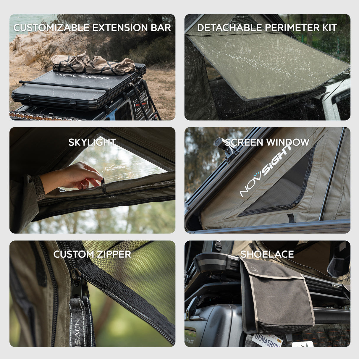 NOVSIGHT Black Roof Top Hard Shell Rooftop Tent 2-3 People Car Camping All Season with Luggage Rack Waterproof Rooftop Tent for for Jeep SUV Truck Overland Car Roof Tent For Camping with Ladder