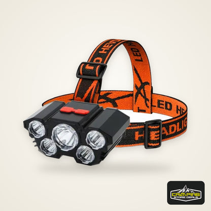 5 LED Flashlight Rechargeable with Built in Lithium Battery Strong Head Light Camping Adventure Fishing Cycling Headlamp