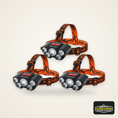 5 LED Flashlight Rechargeable with Built in Lithium Battery Strong Head Light Camping Adventure Fishing Cycling Headlamp
