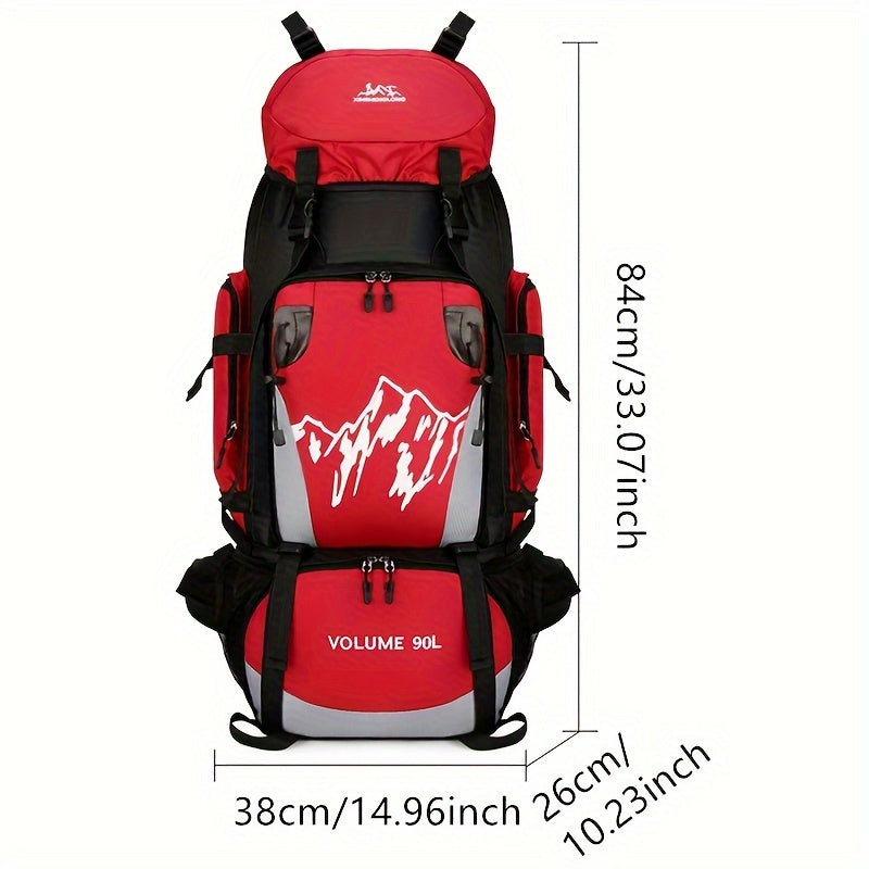 [Large Capacity | Durable] Lightweight 90L Travel Backpack | Large Capacity, Durable Nylon, Adjustable Straps | Red & Black for Hiking, Camping, and Outdoor Adventures