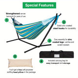 Heavy-Duty 450lb Capacity Double Hammock with Space-Saving Steel Stand - 84"x59" Outdoor/Indoor Durable Canvas & Weather-Resistant Powder Coated Steel Frame, Foldable Design w/Carrying Case & Head Pillow for Camping, Patio, G