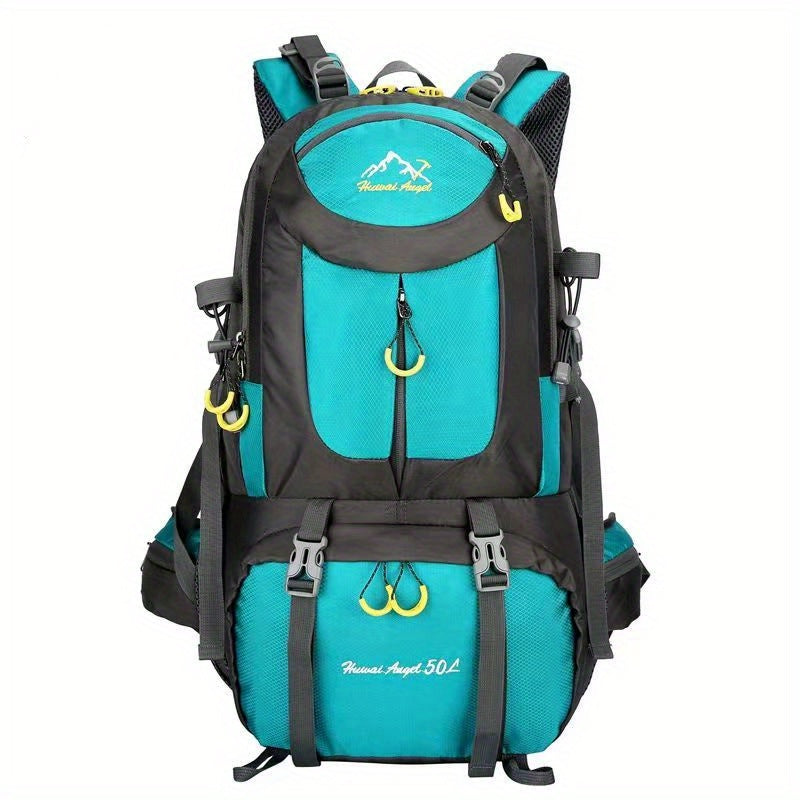 Universal Climbing Backpack, Lightweight Travel, Multifunctional, Hiking, Alphabet Pattern, Hard Shell, Black, with Zipper Closure, Hip Adjustment, Nylon Fabric, Utility Pocket, Cord Embellishment, Wipe with Damp Cloth, for L