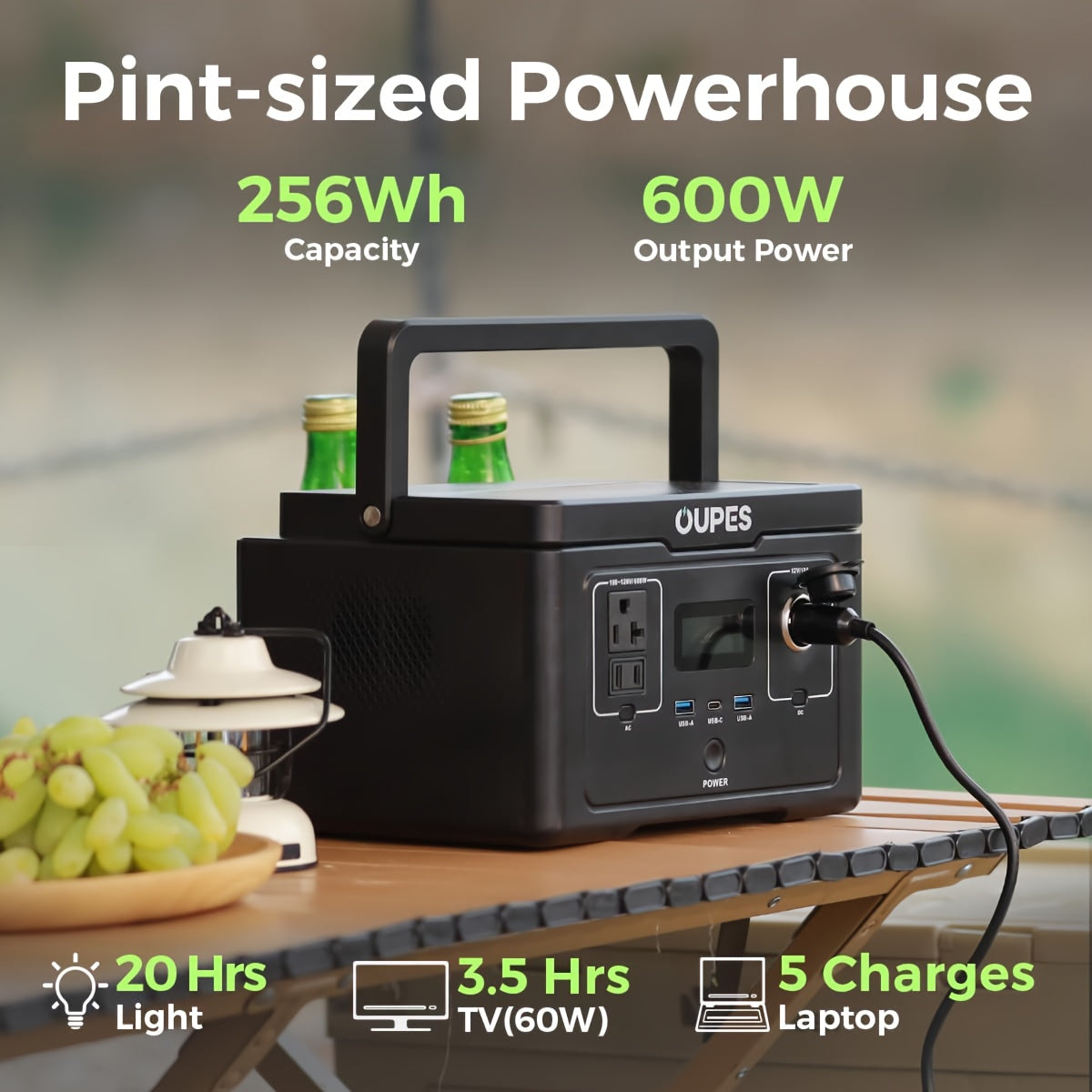 OUPES 600W/256Wh Exodus 600 Portable Power Station(1200W Surge), 256Wh 3.7kg Backup LiFePO4 Battery, 600W AC Outlet, Solar Generator for RV, Outdoors, Camping, Traveling