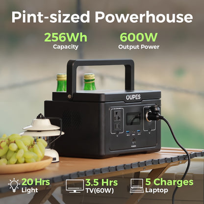 OUPES 600W/256Wh Exodus 600 Portable Power Station(1200W Surge), 256Wh 3.7kg Backup LiFePO4 Battery, 600W AC Outlet, Solar Generator for RV, Outdoors, Camping, Traveling