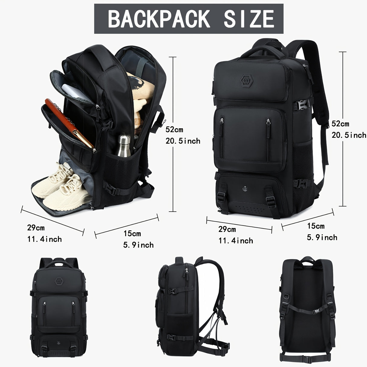 Light Blue Travel Backpack for Men and Women – Fits 17.3" Laptop, Adjustable Straps, Shoe Compartment, Breathable Mesh Back, Durable Polyester for Camping, Hiking, and Travel – Casual, Multipurpose Design