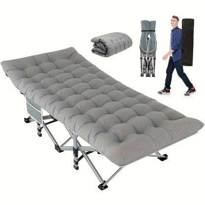Folding Camping Cot Bed For Adults Sleeping 1200D Double Layer Oxford Portable Folding Outdoor Cots For Camping W/Soft Pad Carry Bag, Portable Travel Camp Cot Bed, Heavy Duty, For Patio, Courtyard, Lawn, And Garden, Ideal As