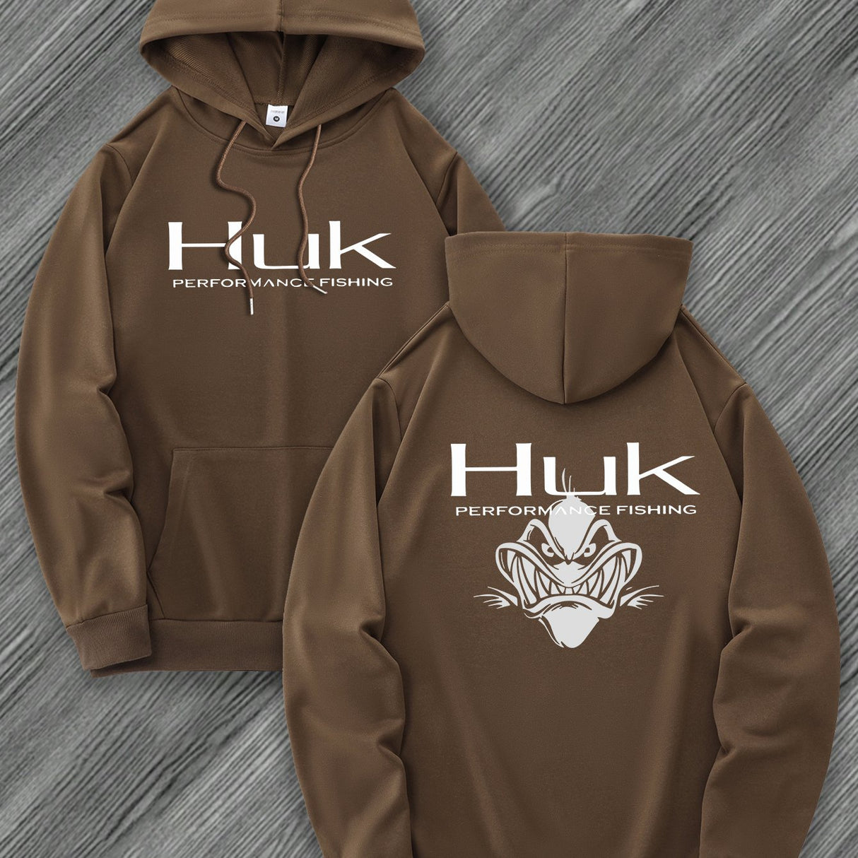 [Trendy Hooded Sweatshirt] HUK PERFORMANCE FISHING Men's Trendy Hooded Sweatshirt | Casual Drawstring Hoodie with Kangaroo Pocket, Geometric Design, All-Season Wear, Regular Fit