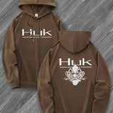[Trendy Hooded Sweatshirt] HUK PERFORMANCE FISHING Men's Trendy Hooded Sweatshirt | Casual Drawstring Hoodie with Kangaroo Pocket, Geometric Design, All-Season Wear, Regular Fit