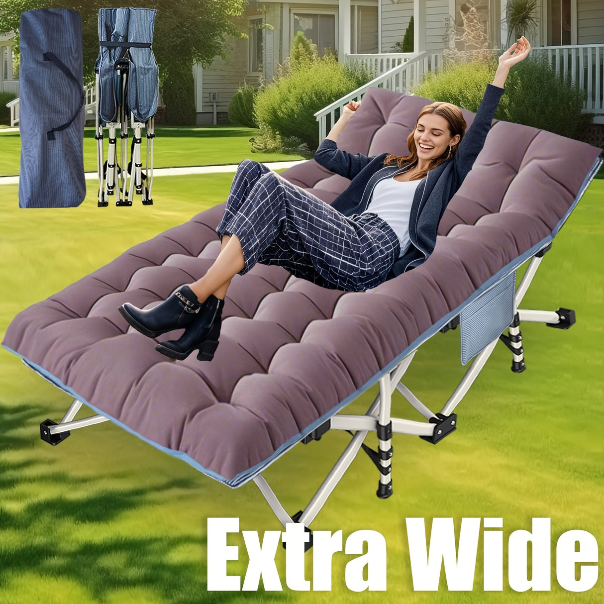 Oversize XXL Folding Camping Cot Extra Wide Heavy Duty Guest Bed with Mattress Max Load 700lbs Cots for Sleeping for Adults Kids Portable Bed Travel for Outdoor Beach Garden Fishing Vacation 79" L X 32" W X 18" H Camping Hunt