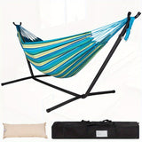 Heavy-Duty 450lb Capacity Double Hammock with Space-Saving Steel Stand - 84"x59" Outdoor/Indoor Durable Canvas & Weather-Resistant Powder Coated Steel Frame, Foldable Design w/Carrying Case & Head Pillow for Camping, Patio, G