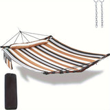 Deluxe 12ft 2-Person Beige Hammock with V-Shaped Hardwood Spreader Bar & Durable Nylon Rope - 450LB Capacity, Quick-Dry Fabric for Patio, Garden, Backyard, Beach & Poolside Relaxation, Hammocks for Outside