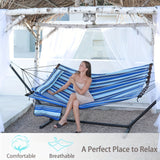Deluxe 12ft 2-Person Beige Hammock with V-Shaped Hardwood Spreader Bar & Durable Nylon Rope - 450LB Capacity, Quick-Dry Fabric for Patio, Garden, Backyard, Beach & Poolside Relaxation, Hammocks for Outside