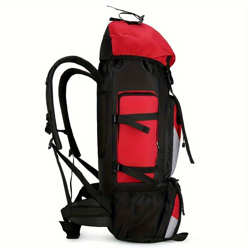 [Large Capacity | Durable] Lightweight 90L Travel Backpack | Large Capacity, Durable Nylon, Adjustable Straps | Red & Black for Hiking, Camping, and Outdoor Adventures