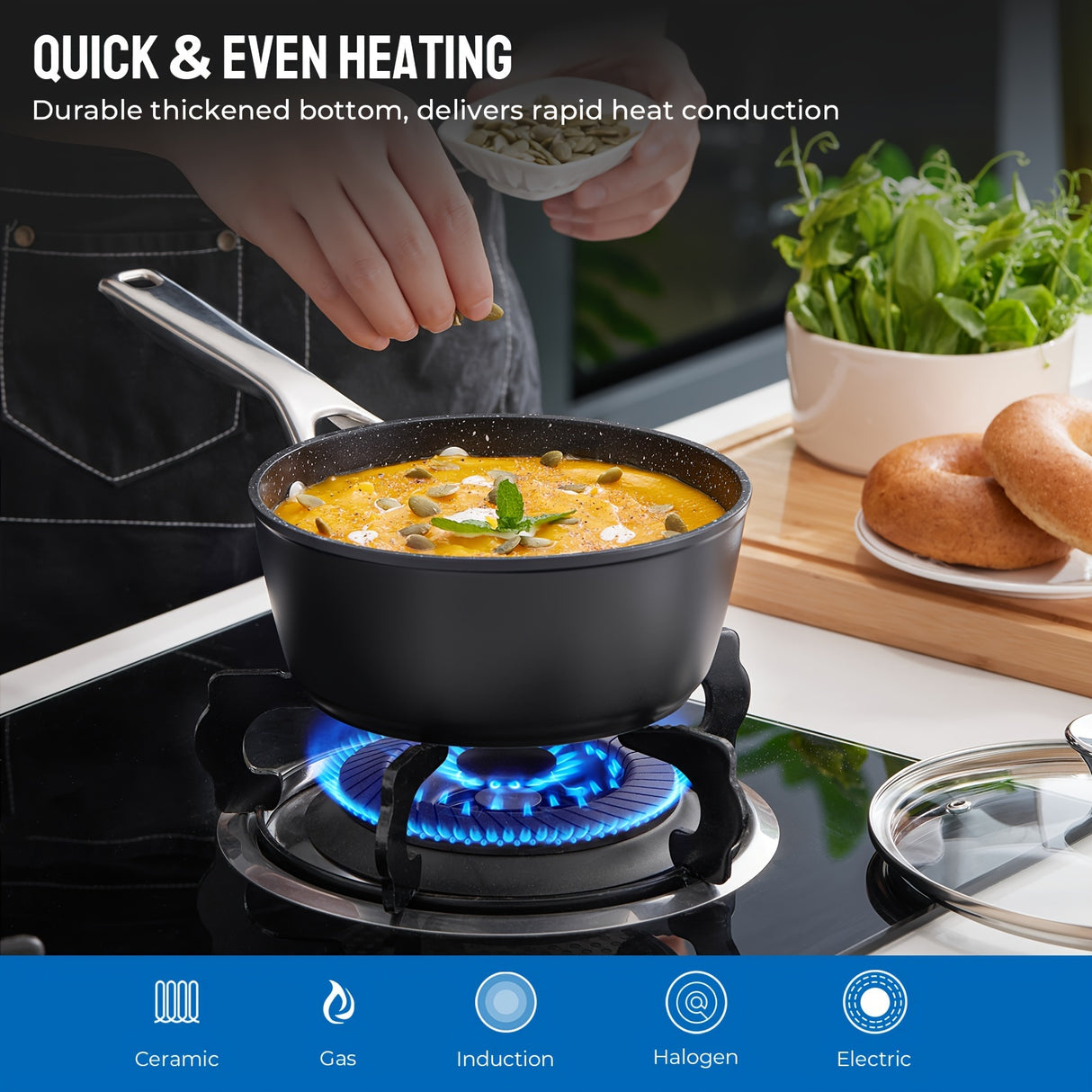10-Piece Nonstick Induction Cookware Set - Ultra-Durable, Universally Compatible, and Dishwasher Safe - Comprehensive Kitchen Cooking Pan Set with Frying Pans, Saucepans, and Large Stockpot for Everyday Meal Preparation