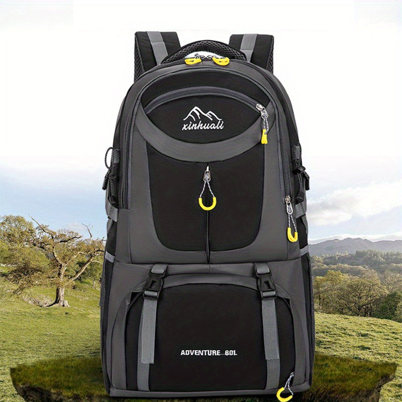 OGEHUAFEE 40L Adventure Backpack - Black with Yellow Accents, Adjustable Straps, Multiple Compartments, Durable Nylon, Ideal for Hiking, Travel, and Everyday Use, Travel Gear | Adjustable Strap Backpack | Durable Zippers