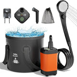 [Portable Shower] 6000mAh Portable Camping Shower | 5 Gallon Foldable Bucket & Filtered Shower Head - Battery/USB Powered Outdoor Shower for Hiking, Beach, Travel, Pet Bath, Car Washing, Surf & Boat Cleaning, Highquality Comp