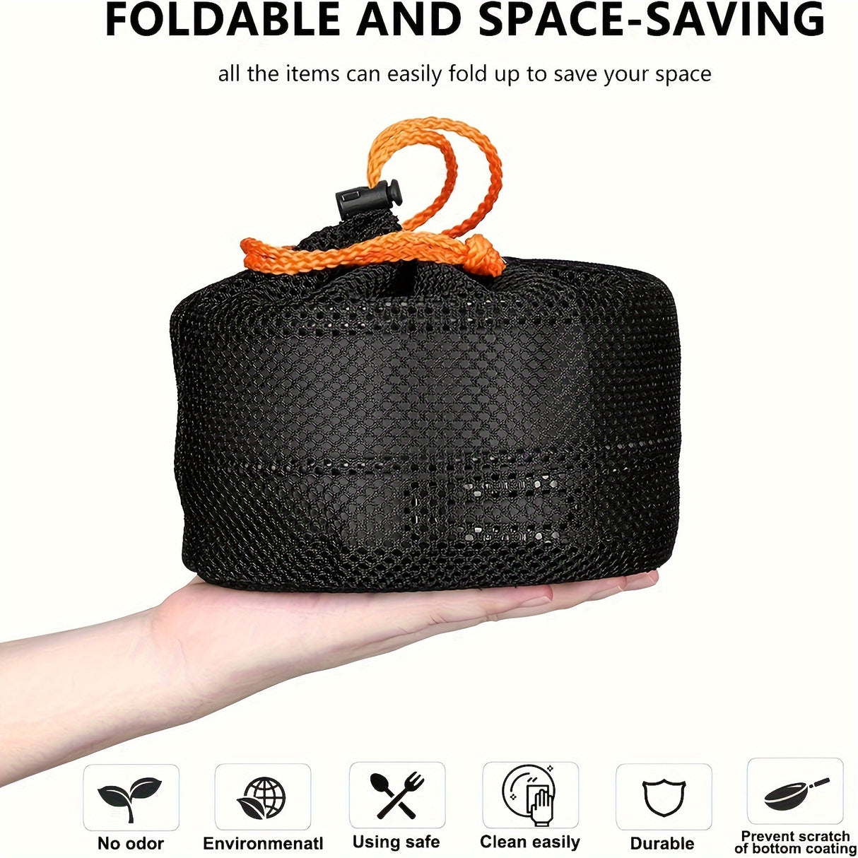 Flat Bottom Non-stick Pan, Foldable Camping Cookware Set, Portable Picnic Non-stick Pan And Lightweight Kettle Set, Mesh Storage Bag, Suitable For Outings, Hiking, Spring Outings, Family Gatherings