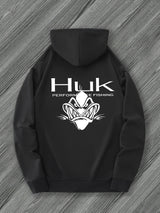 [Trendy Hooded Sweatshirt] HUK PERFORMANCE FISHING Men's Trendy Hooded Sweatshirt | Casual Drawstring Hoodie with Kangaroo Pocket, Geometric Design, All-Season Wear, Regular Fit