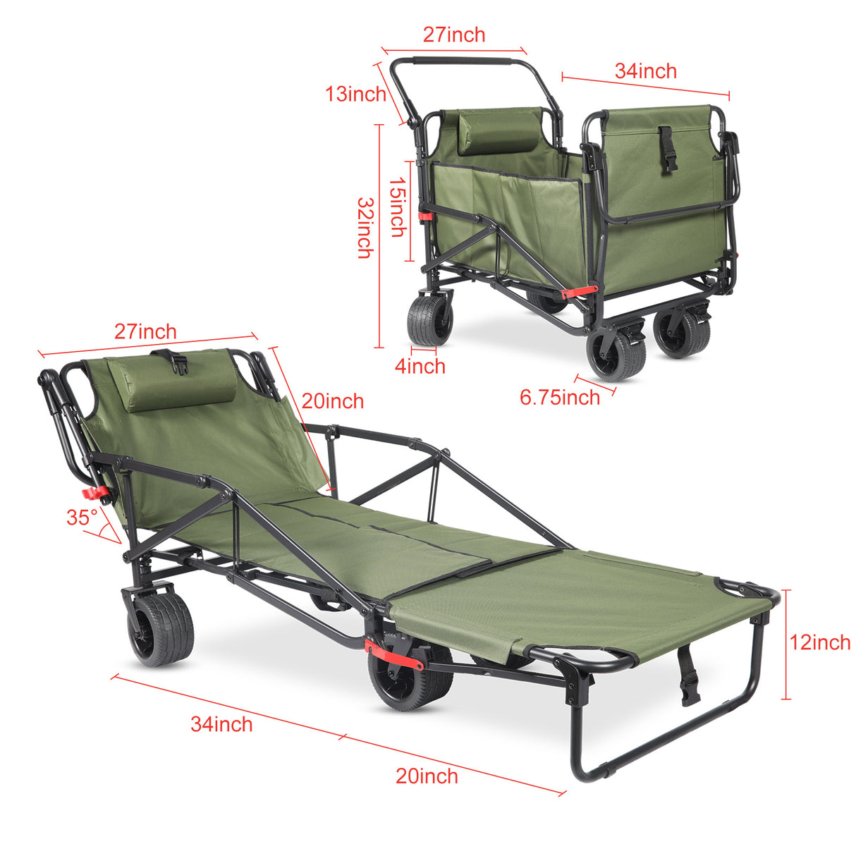 Collapsible Folding Wagon Cart, Convertible beach chair, Large Capacity Camping Wagon, Can hold up to 400 lbs, All Terrain Foldable Wagon, Heavy Duty Utility Wagon Cart For Grocery Outdoor Beach Gardening Shopping Fishing