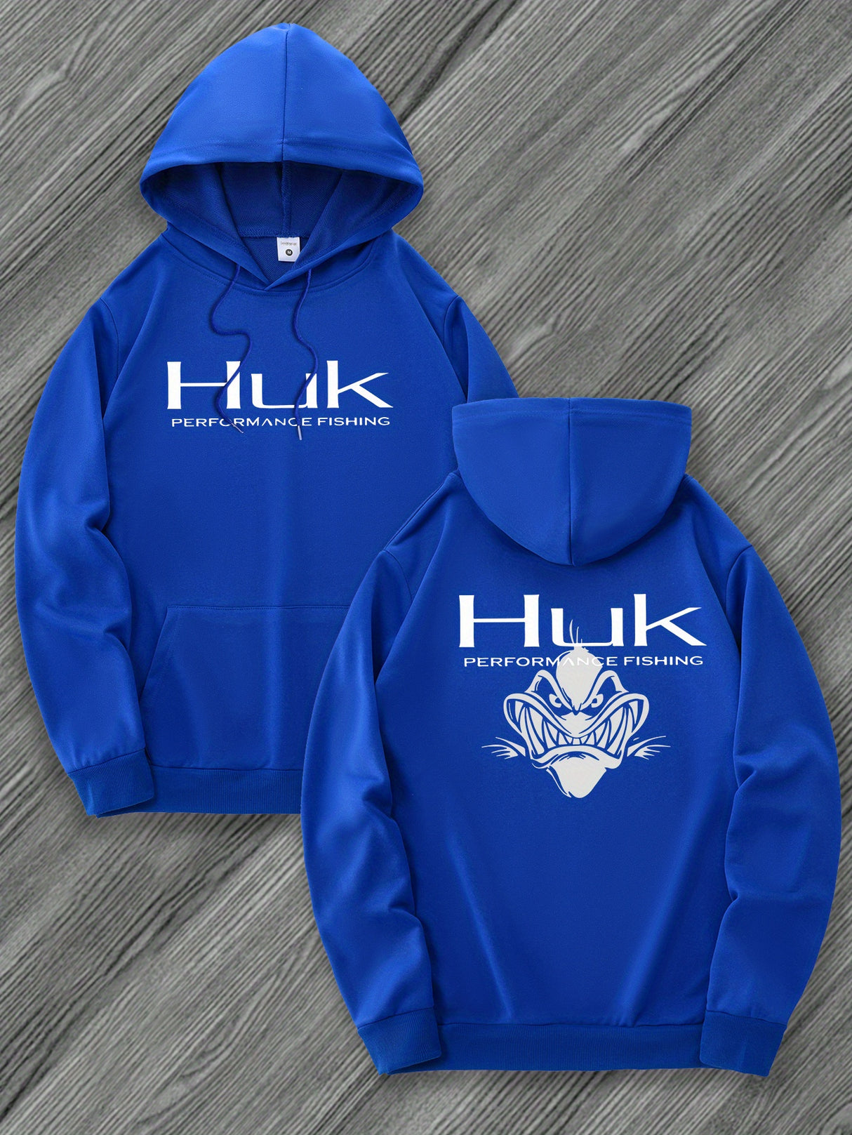 [Trendy Hooded Sweatshirt] HUK PERFORMANCE FISHING Men's Trendy Hooded Sweatshirt | Casual Drawstring Hoodie with Kangaroo Pocket, Geometric Design, All-Season Wear, Regular Fit