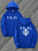 [Trendy Hooded Sweatshirt] HUK PERFORMANCE FISHING Men's Trendy Hooded Sweatshirt | Casual Drawstring Hoodie with Kangaroo Pocket, Geometric Design, All-Season Wear, Regular Fit