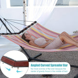 Deluxe 12ft 2-Person Beige Hammock with V-Shaped Hardwood Spreader Bar & Durable Nylon Rope - 450LB Capacity, Quick-Dry Fabric for Patio, Garden, Backyard, Beach & Poolside Relaxation, Hammocks for Outside