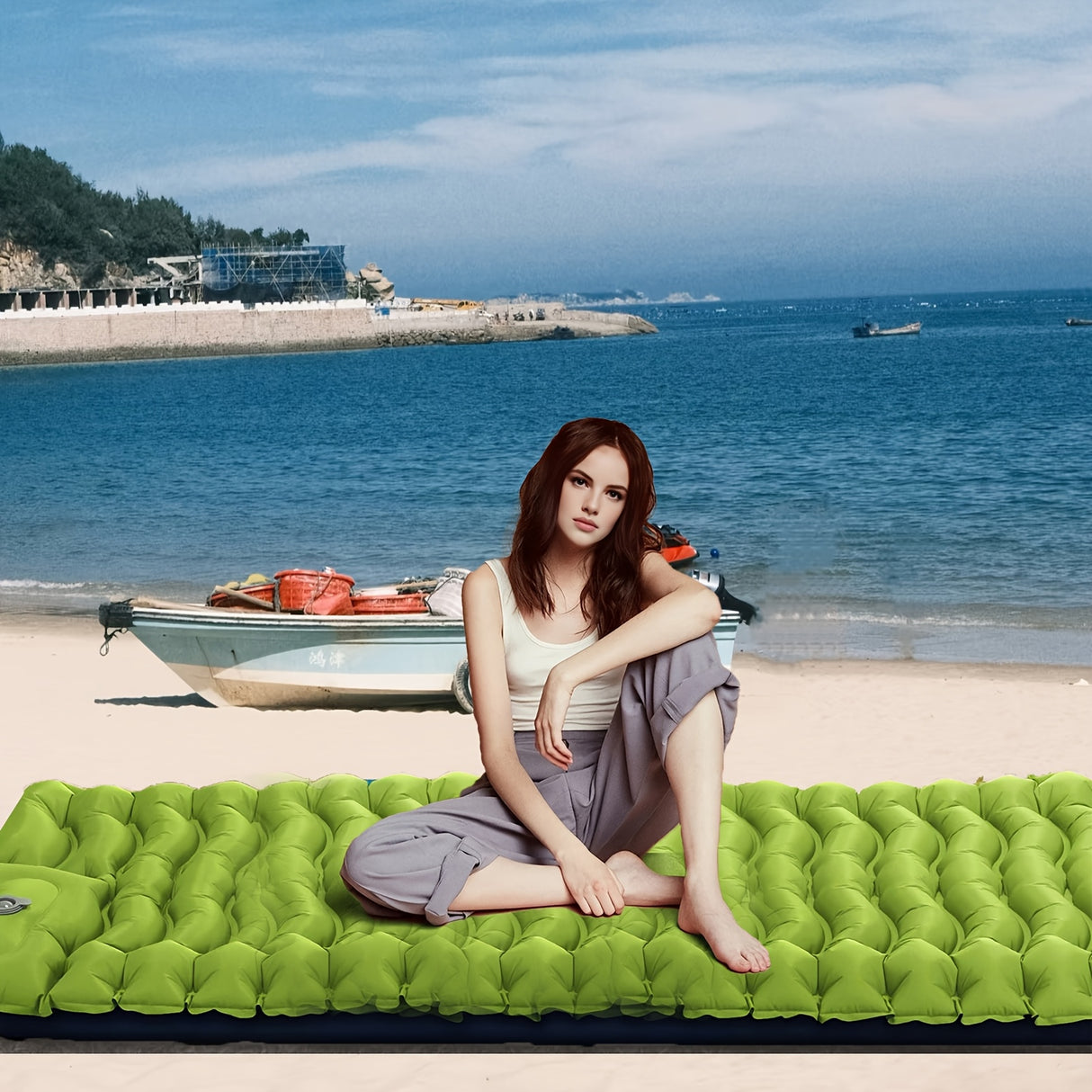 [Portable Camping Bed] Lightweight 1-Person Portable Inflatable Camping Bed | Compact Self-Inflating Outdoor Sleeping Pad with Non-Slip Base, Easy Setup for Camping, Travel, Backyard, Durable Fabric