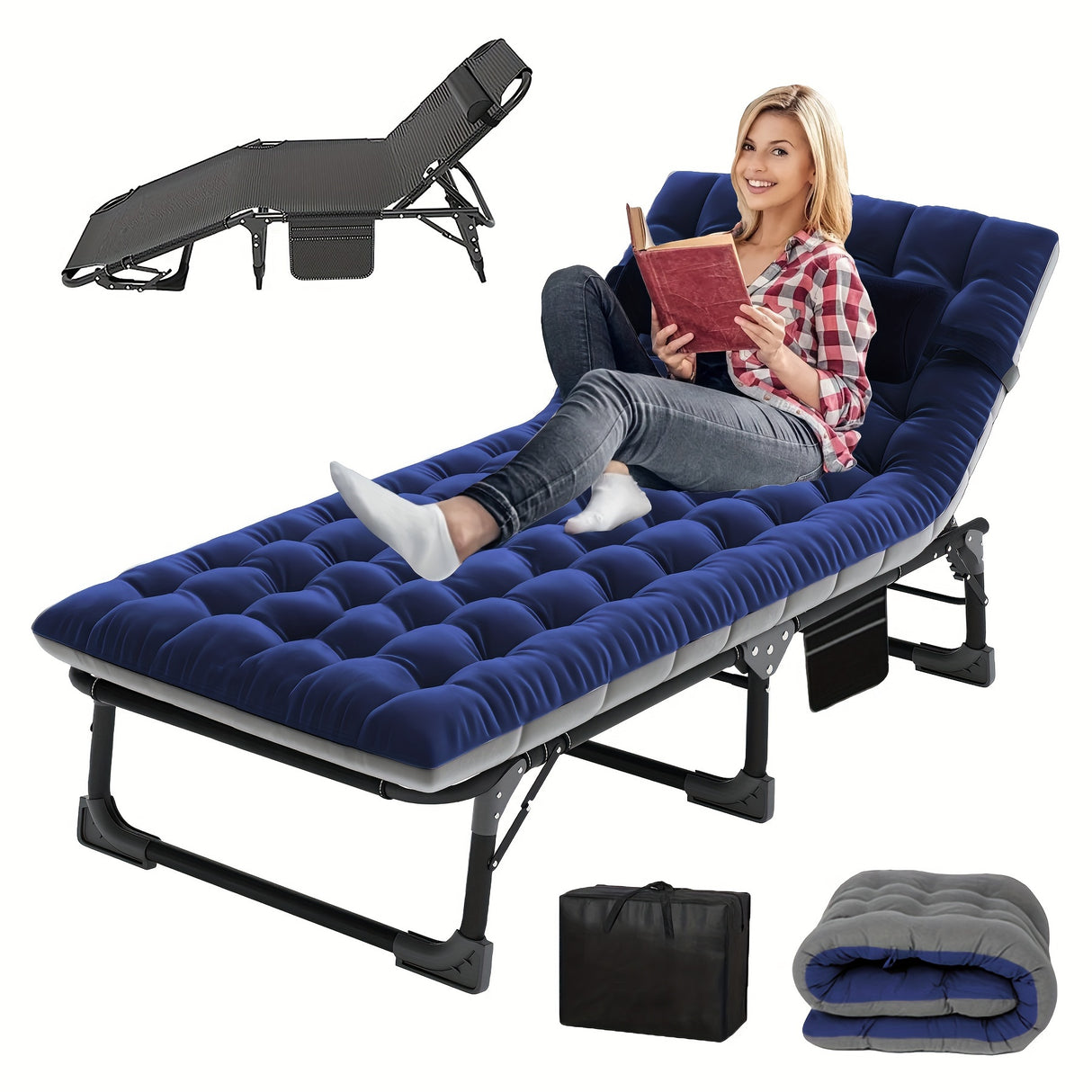 Sleeping Cots for Adults, 5-Position Folding Chaise Lounge Chairs Outdoor, Portable Folding Bed Cot Lounge Chair for Beach Lawn Camping Pool Sun Tanning