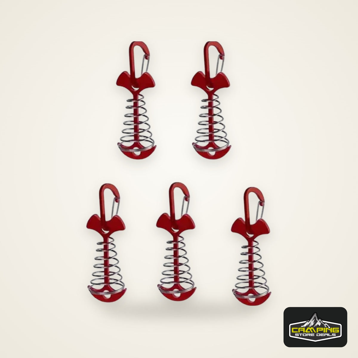 5pcs Fish Bone Shaped Tent Pegs with Rope Buckles Camping Deck Floor Nails Spring Design Outdoor Adventure Essential Accessories