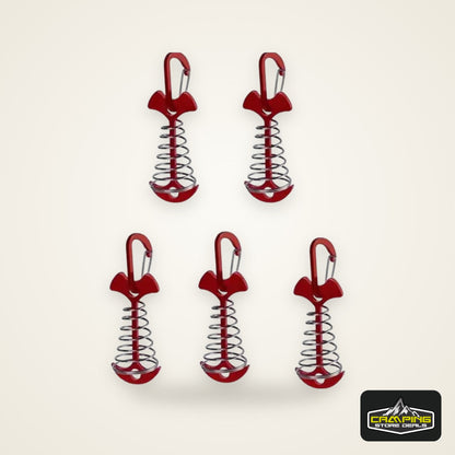 5pcs Fish Bone Shaped Tent Pegs with Rope Buckles Camping Deck Floor Nails Spring Design Outdoor Adventure Essential Accessories