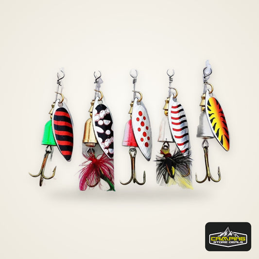 5pcs Fishing Lure Spinner Bait, Bass Trout Salmon Hard Metal Spinner Baits Kit with Tackle Boxes