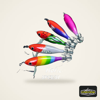 Horizontal Glow Squid Jigs with Double Hooks (5 Pack)