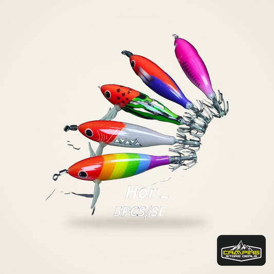 Horizontal Glow Squid Jigs with Double Hooks (5 Pack)