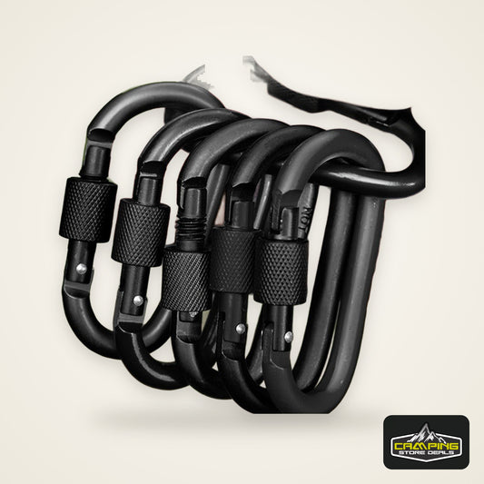 6 Pcs D-Shaped Spring Hook Carabiners with Screw Gate, Black Aluminum Alloy Buckles for Outdoor Activities: Climbing, Camping, Hiking, Fishing, Keychain Hooks, 42 x 80mm