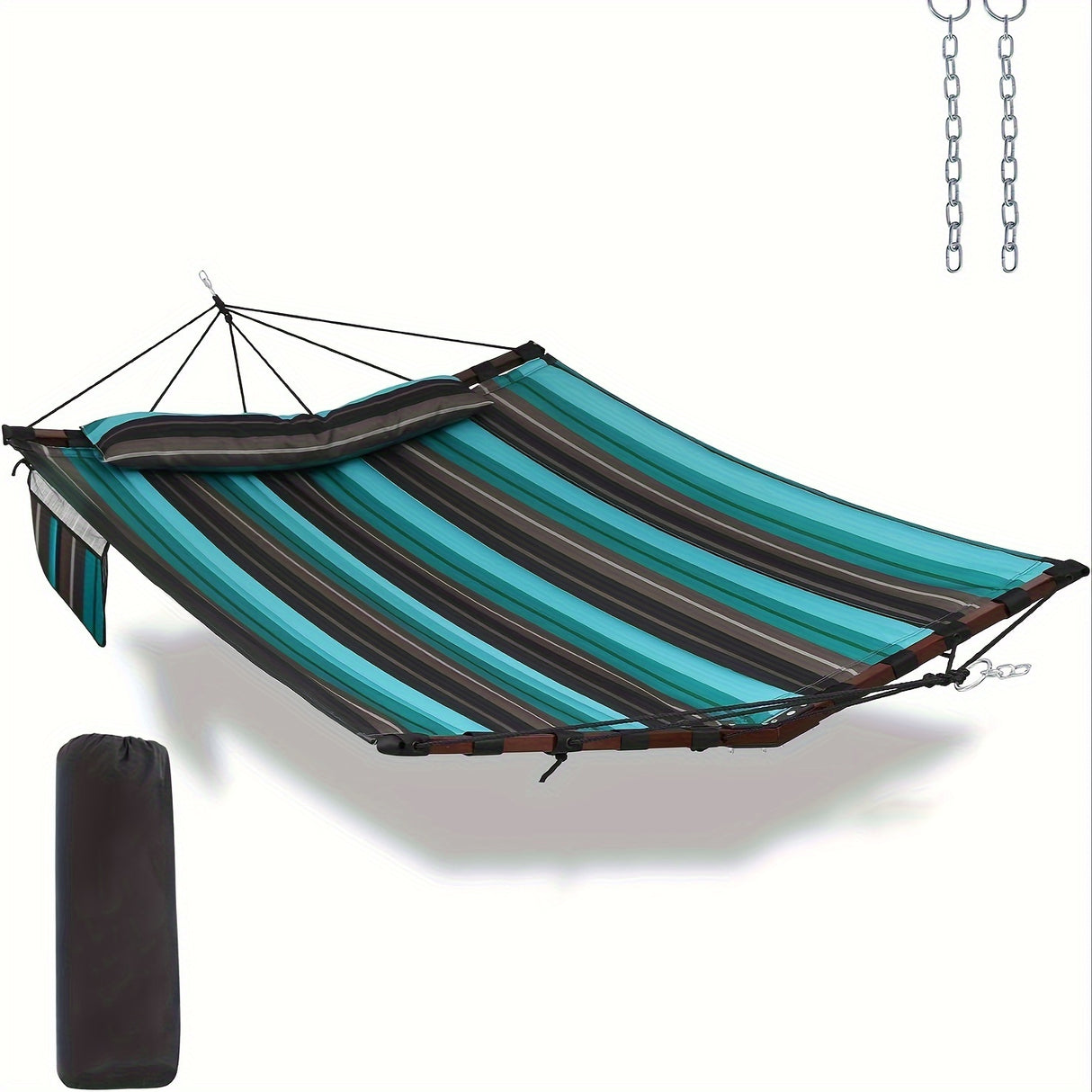 Deluxe 12ft 2-Person Beige Hammock with V-Shaped Hardwood Spreader Bar & Durable Nylon Rope - 450LB Capacity, Quick-Dry Fabric for Patio, Garden, Backyard, Beach & Poolside Relaxation, Hammocks for Outside