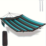 Deluxe 12ft 2-Person Beige Hammock with V-Shaped Hardwood Spreader Bar & Durable Nylon Rope - 450LB Capacity, Quick-Dry Fabric for Patio, Garden, Backyard, Beach & Poolside Relaxation, Hammocks for Outside