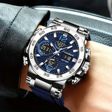 [Popular Choice] LIGE Watches for Men, 1968.5inch Clock Alarm LCD Dual Display Wristwatch