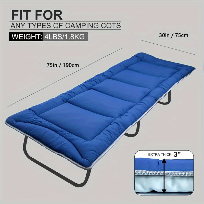 Cot Mattress for Camping - Extra Thick Camping Sleeping Pad for Outdoor, Soft Portable Cot Pad, Non-Slip Camping Mattress Pad (75''x30'') Camping Accessories