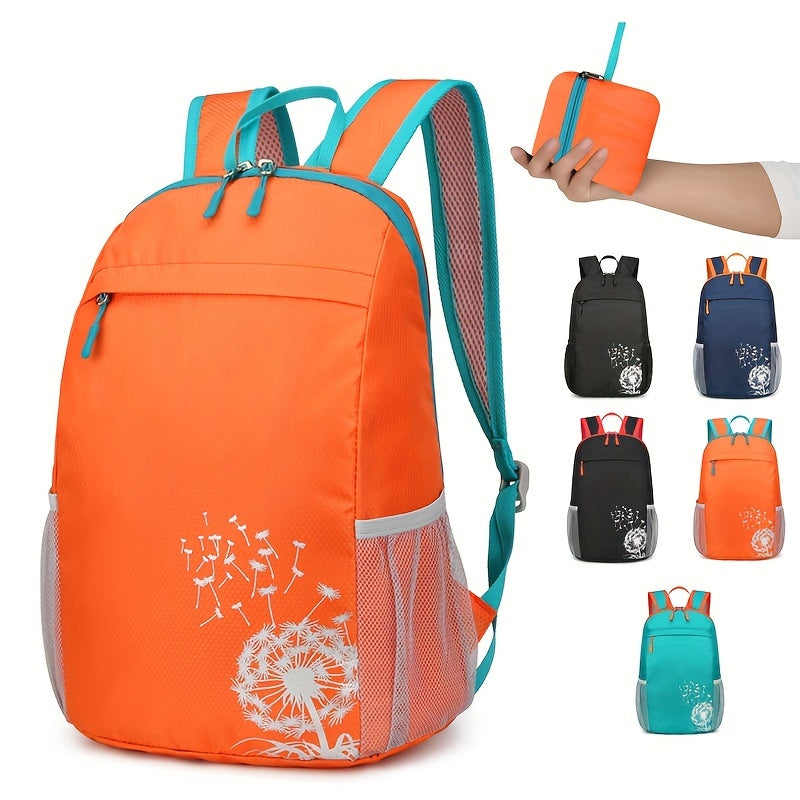 [Lightweight Foldable Backpack] Lightweight Nylon OGEHUAFEE Backpack - Large Capacity, Foldable Design | Travel, Hiking & Commuting, Black with Floral Accents, Adjustable Shoulder Straps, Zip Closure