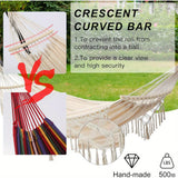 Tassel Hammock, Double Boho Hammocks with Fringe, Portable Camping Indoor Outdoor Garden Hammock Swing with Travel Bag, Max 500lbs Load Capacity for Outdoor, Garden, Patio, Wedding Decor White