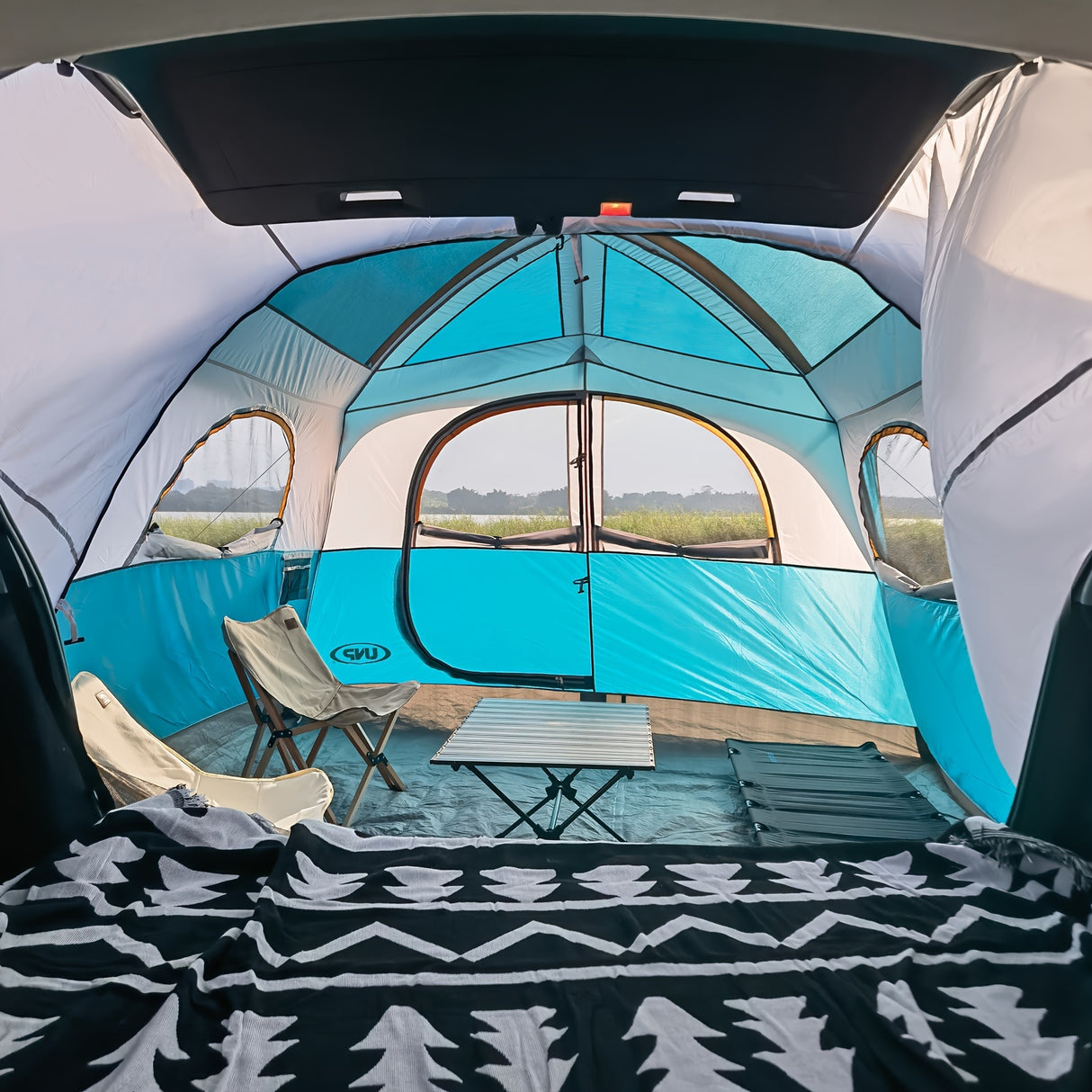 UNP SUV Tent For Camping, 6-person Car Camping Tent, SUV Tailgate Tent For Outdoor, Easy Set Up Tent With Rainfly 10'x9'x78in (H)