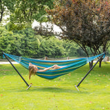 Lazy Daze Hammocks Double Hammock with Space Saving Steel Stand Includes Portable Carrying Case and Head Pillow, 450 Pounds Capacity