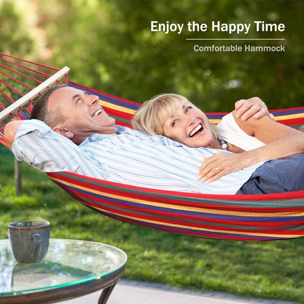 2-Person Anti-Flip Camping Hammock with Striped Design - Spacious Double Hammock with Quick-Setup Straps & Durable 100% Polyester Fabric for Couples, Friends - Perfect for Backyard, Beach, Hiking & Outdoor Adventures, Beach H