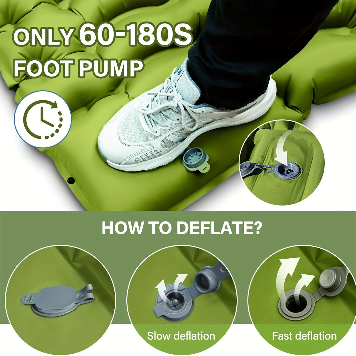2 Person Ultralight Inflating Double Sleeping Pad For Camping With Pillow, Waterproof Camping Mattress, Foot Pump, Backpacking Hiking Tent Car Outdoor
