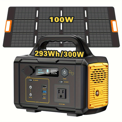 293Wh/300W Portable Power Bank With Solar Panel For Family Emergency Outdoor Hunting Camping RV Trip