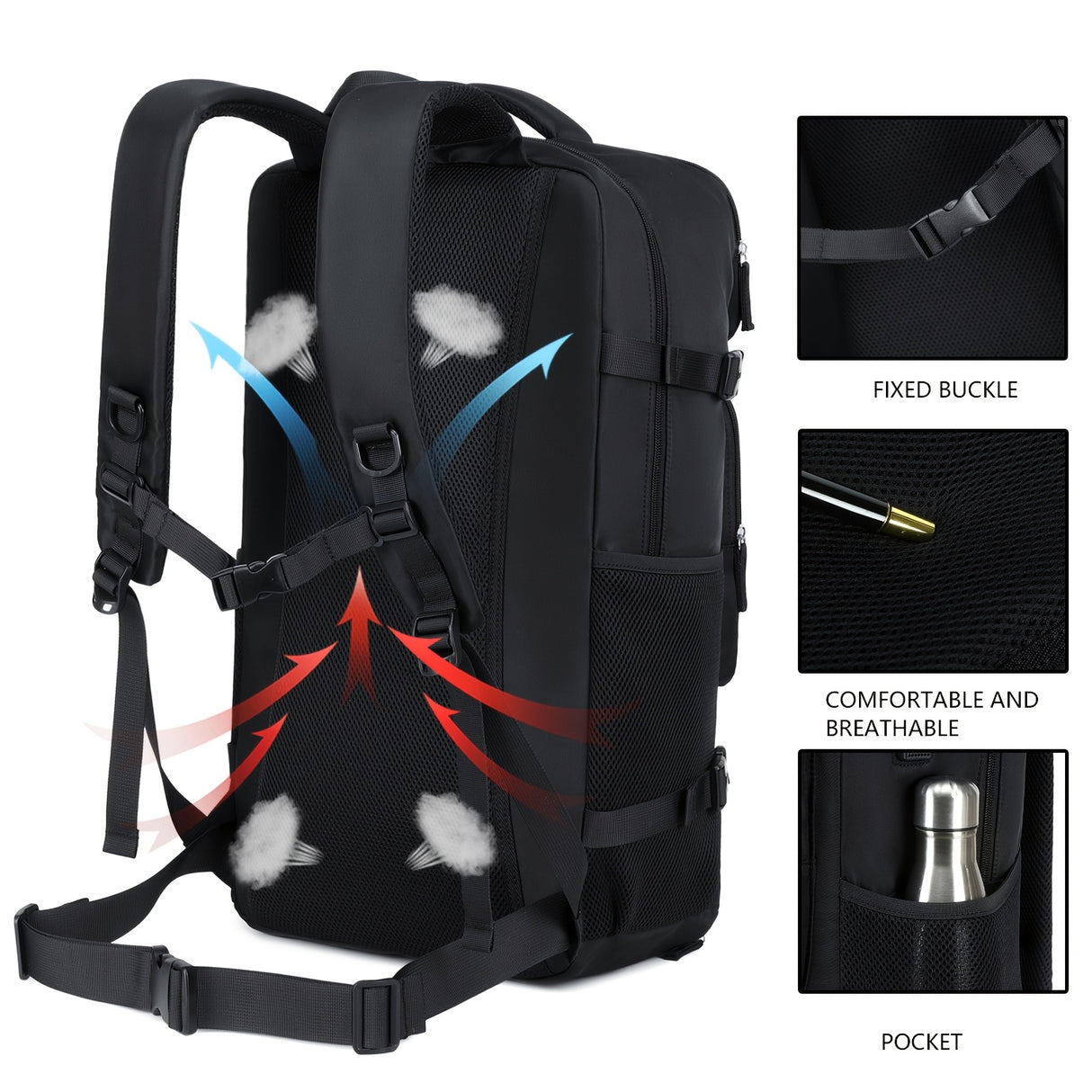 Light Blue Travel Backpack for Men and Women – Fits 17.3" Laptop, Adjustable Straps, Shoe Compartment, Breathable Mesh Back, Durable Polyester for Camping, Hiking, and Travel – Casual, Multipurpose Design