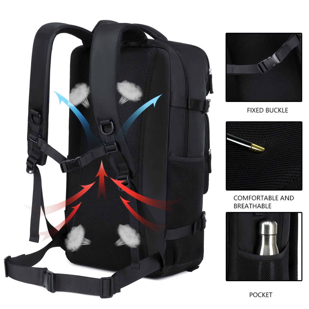 Light Blue Travel Backpack for Men and Women – Fits 17.3" Laptop, Adjustable Straps, Shoe Compartment, Breathable Mesh Back, Durable Polyester for Camping, Hiking, and Travel – Casual, Multipurpose Design