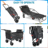 Collapsible Folding Wagon Cart, Convertible beach chair, Large Capacity Camping Wagon, Can hold up to 400 lbs, All Terrain Foldable Wagon, Heavy Duty Utility Wagon Cart For Grocery Outdoor Beach Gardening Shopping Fishing