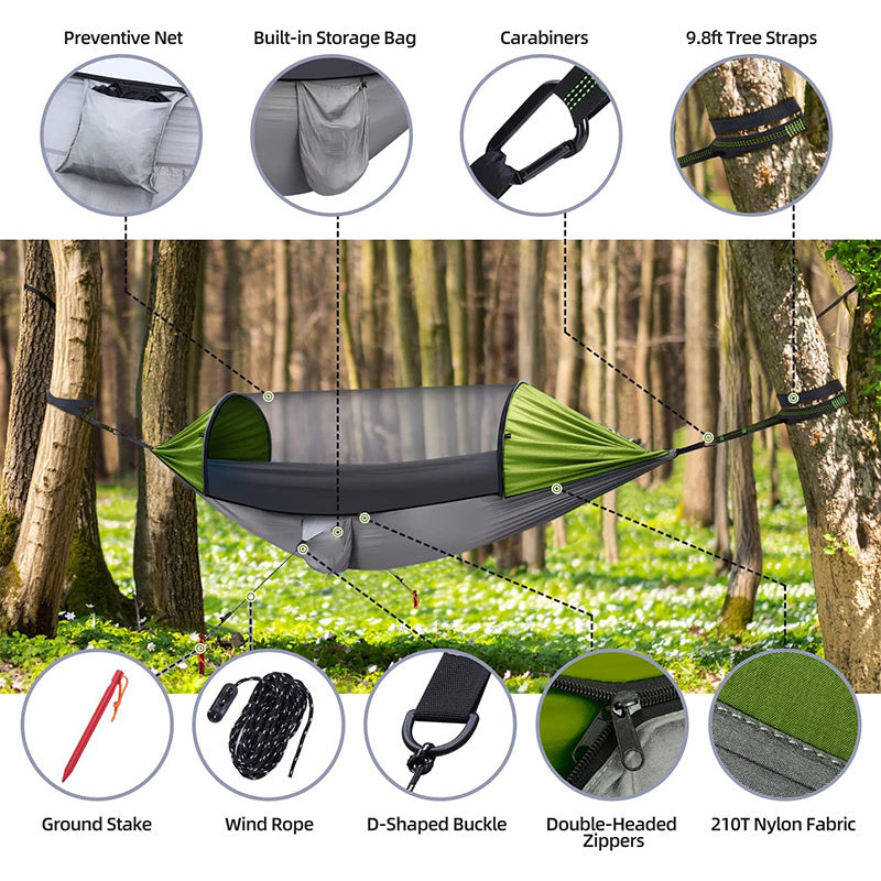 Camping Hammock, Hammock with Mosquito Net 118" x 71" Portable 2 Person Hammock Lightweight Hammocks Tent with Tree Straps for Backpacking Hiking Backyard Camping Outdoor